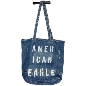 American Eagle Outfitters Bag Distressed Denim Blue Tote Bag Purse